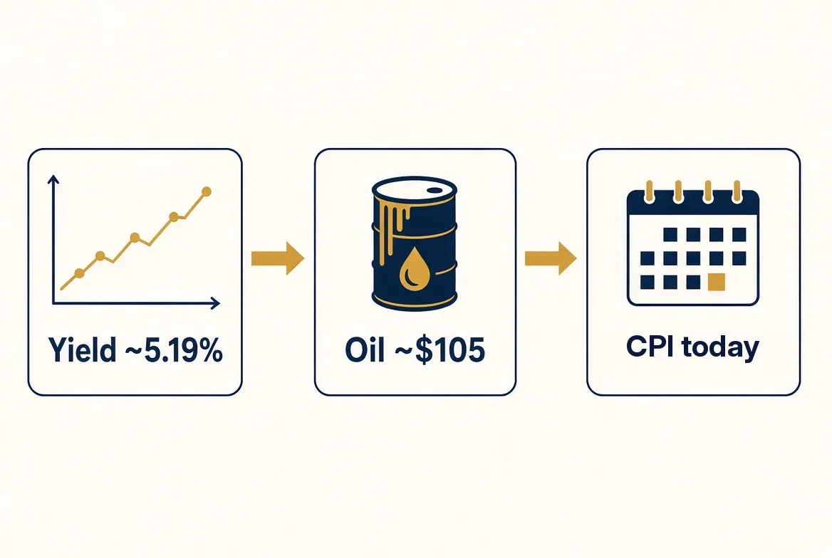 Infographic: 10-year US Treasury yield around 5.19%, Brent oil around $105 and the consumer price index (CPI) released today